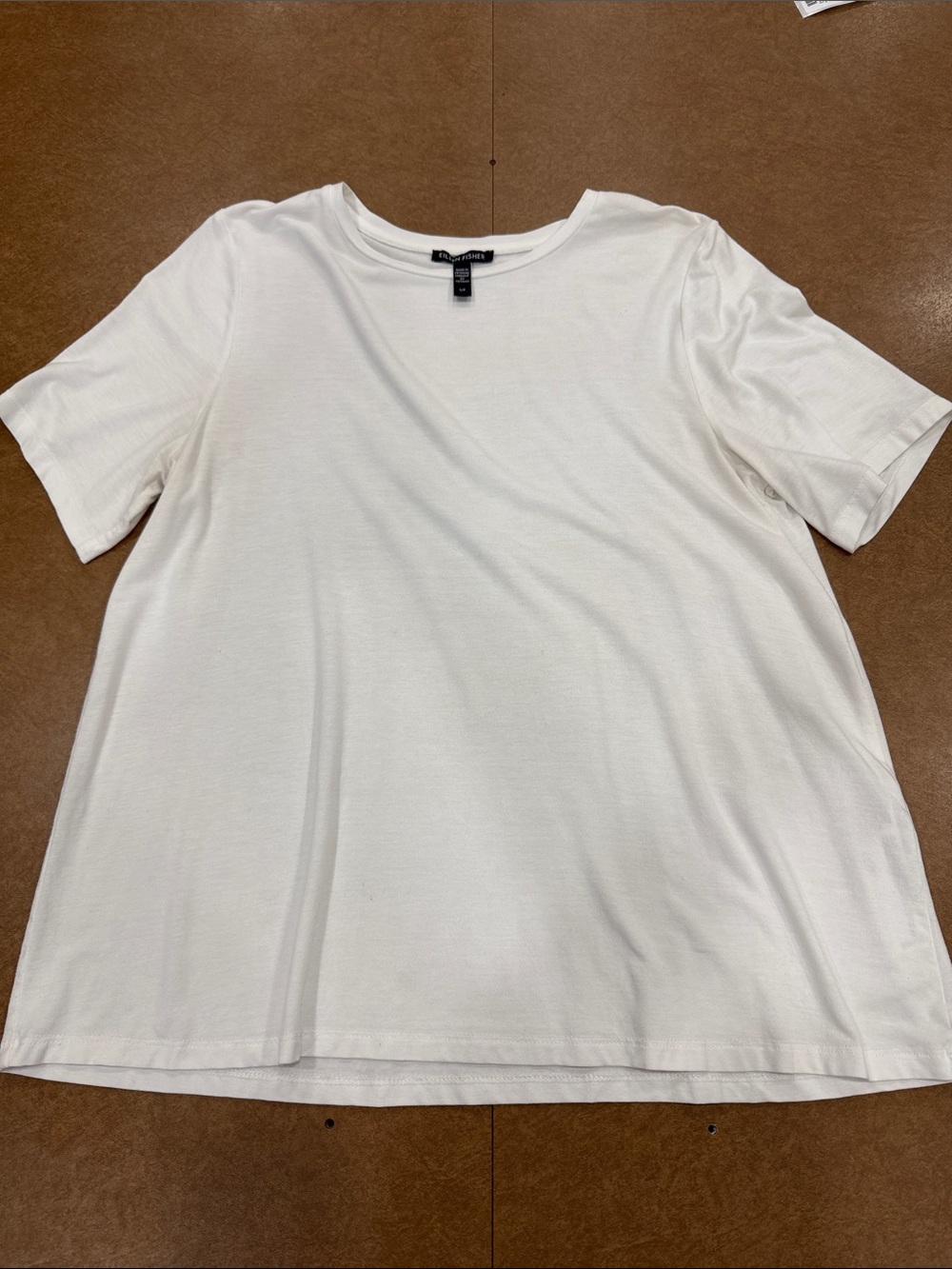 Eileen Fisher White Flowy Short-Sleeve Crewneck Tee Soft Classic Sz Small